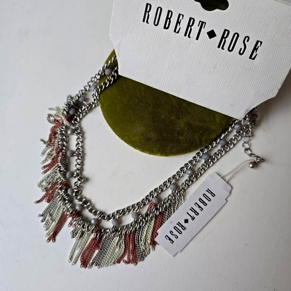 Robert Rose Silver and Red Fringe Necklace